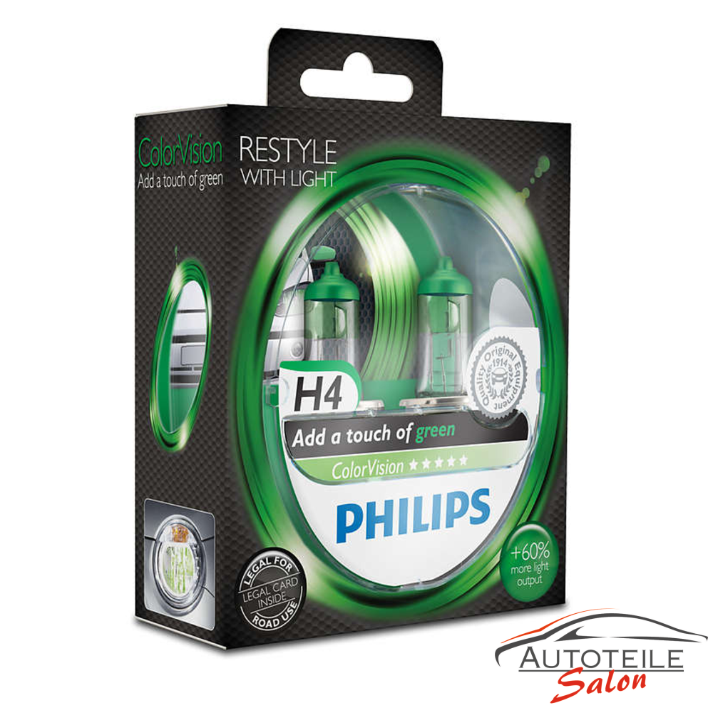 Philips H4 ColorVision Green Grün +60% Set 2x H4 12V 60/55W