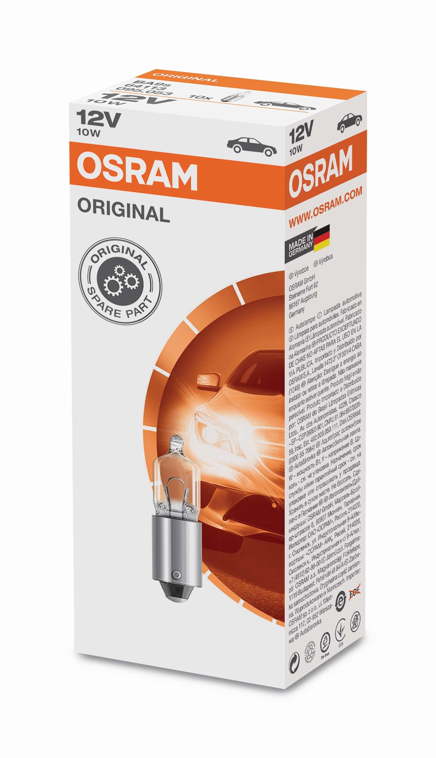 12V Autoglühbirne BA9s 64113, 10W Helles weißes Licht für bessere  Sichtbarkeit, Osram