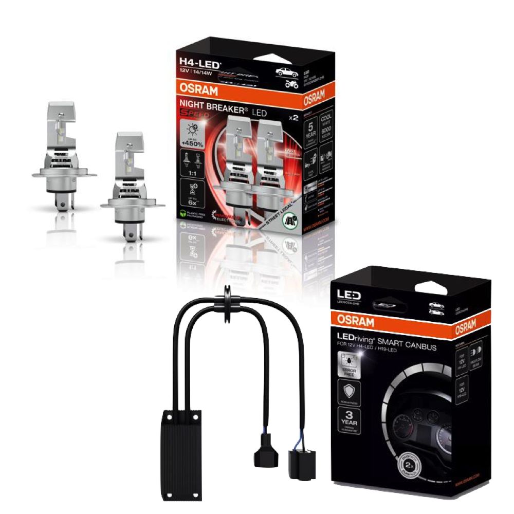 LED Upgrade Set Mercedes SL R129 – Osram NIGHT BREAKER LED H4 64193DWNBSP-2HB + CANbus Adapter LEDSC04-2HB Plug & Play Hauptscheinwerfer Umrüstung