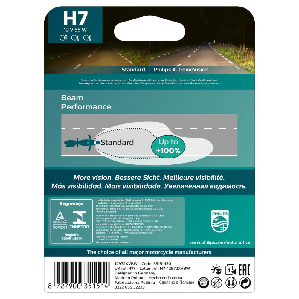 Philips H7 X-tremeVision moto 12972XV+BW