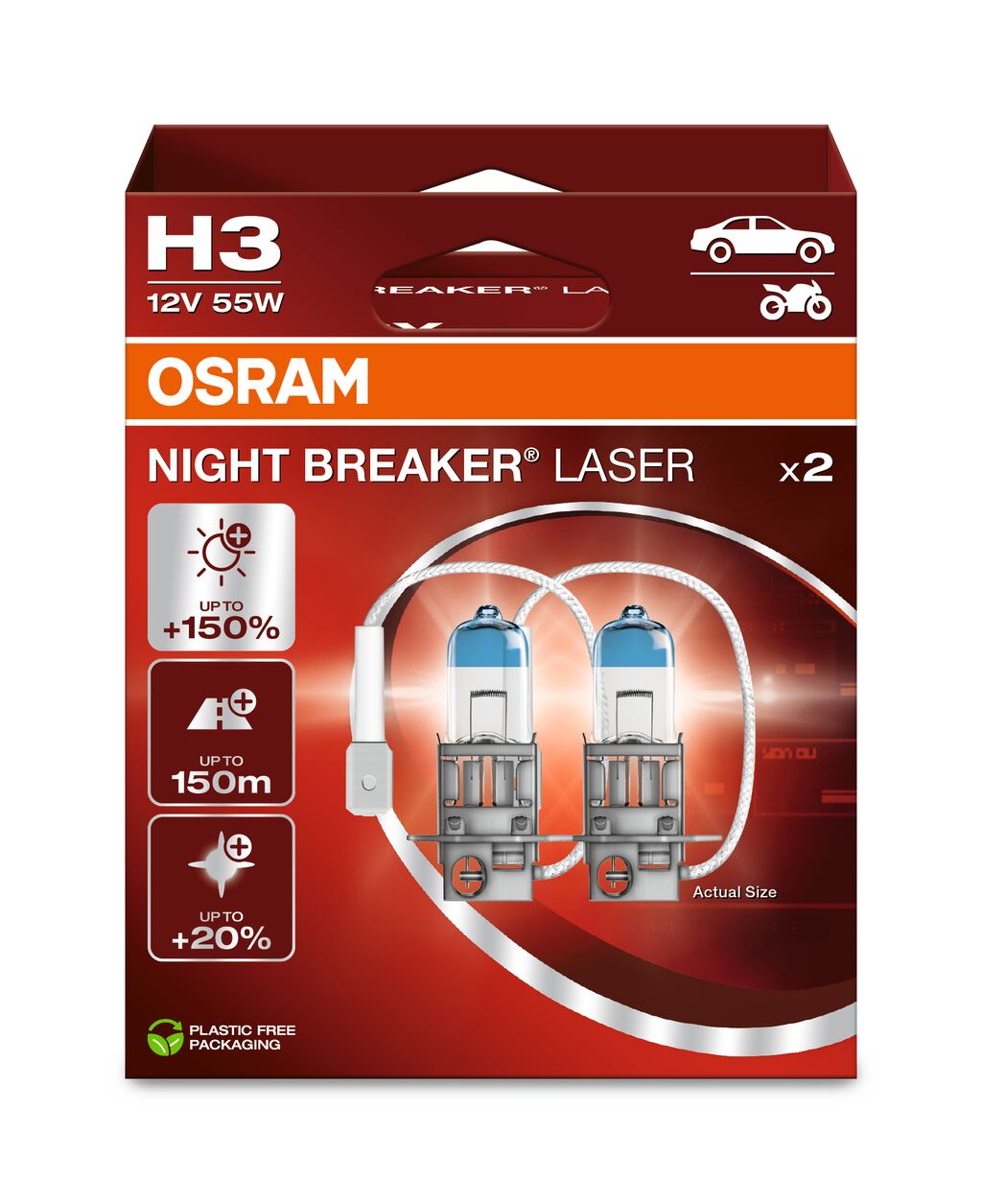 H3 12V 55W PK22s NIGHT BREAKER® LASER +150% mehr Helligkeit
