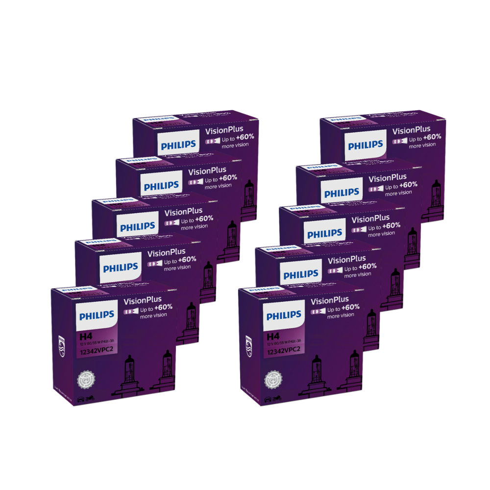 10x2Stk. Philips VisionPlus H4 bis zu 60%* mehr Licht