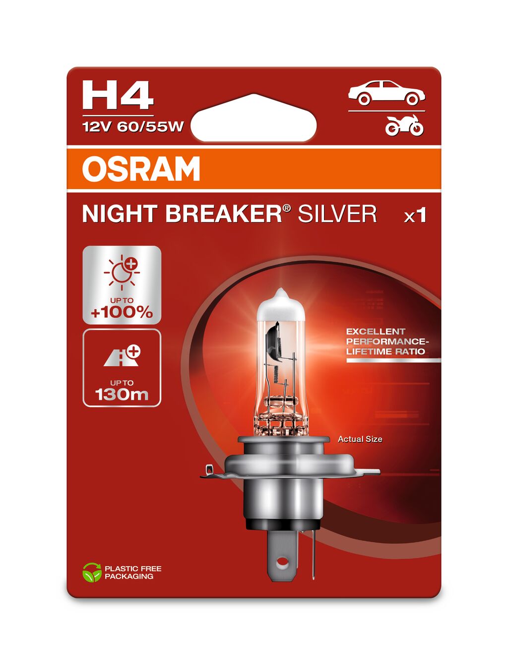 H4 12V 60/55W P43t NIGHT BREAKER® SILVER +100% 1 St. OSRAM