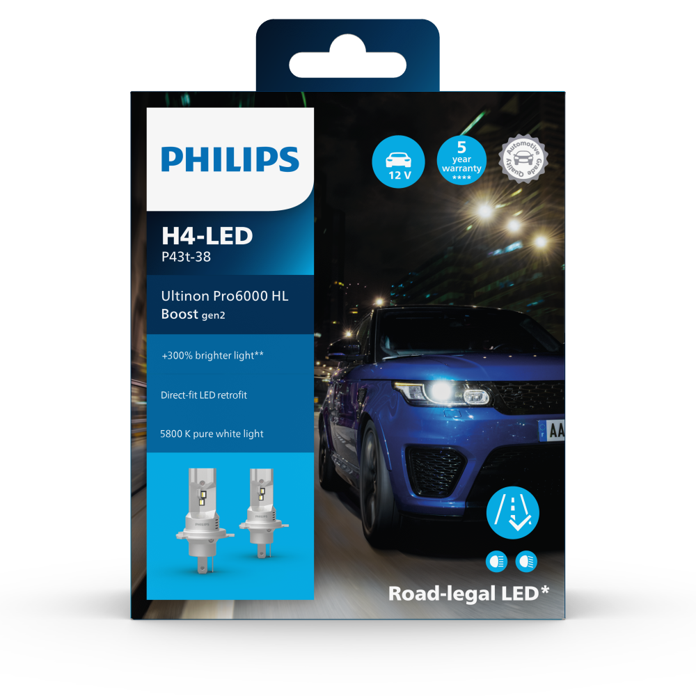 Für W124 Philips Ultinon Pro6000 LED H4 FIT 11342U60B2X2 +300%*