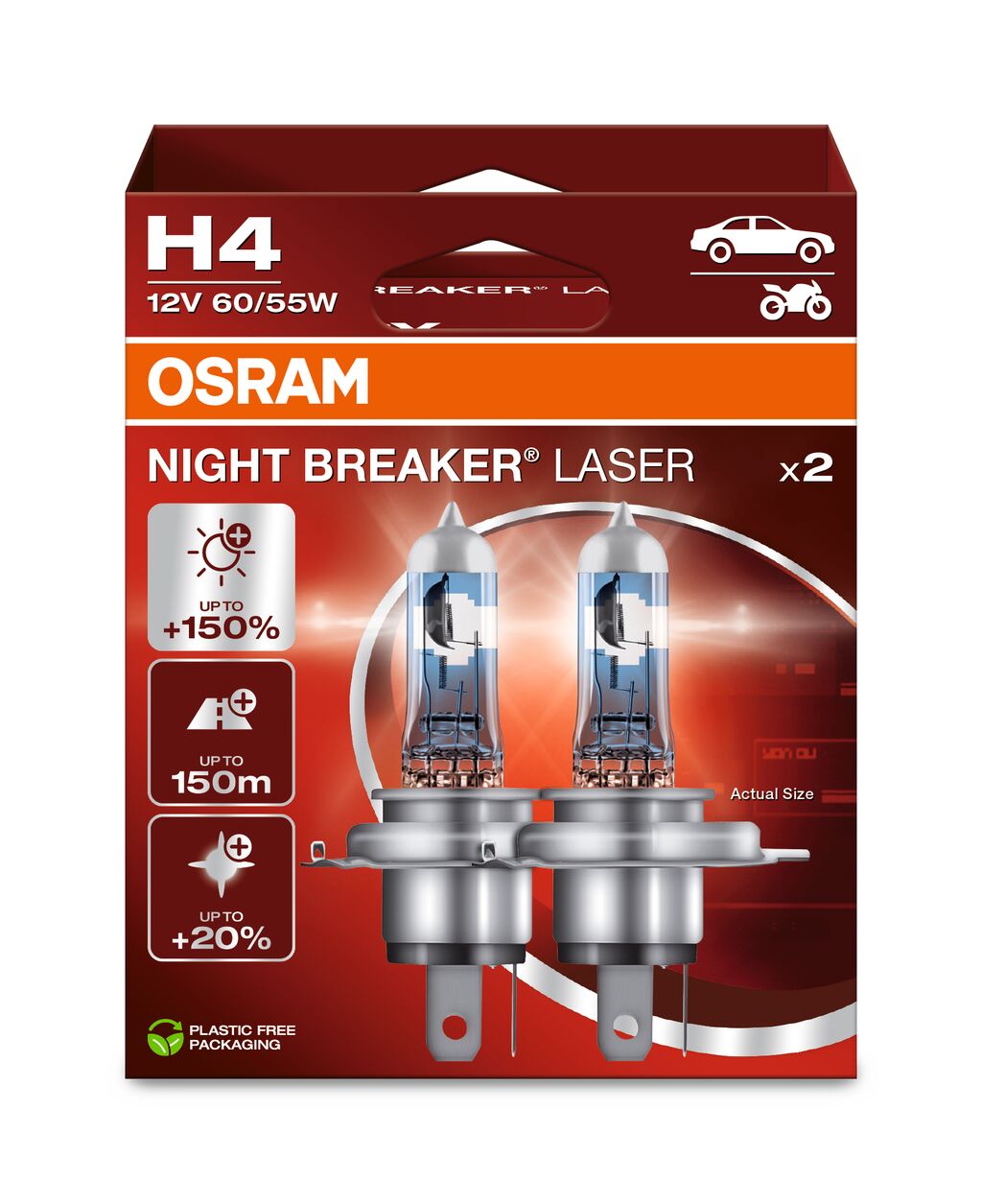 H4 12V 60/55W P43t NIGHT BREAKER® LASER +150% mehr Helligkei