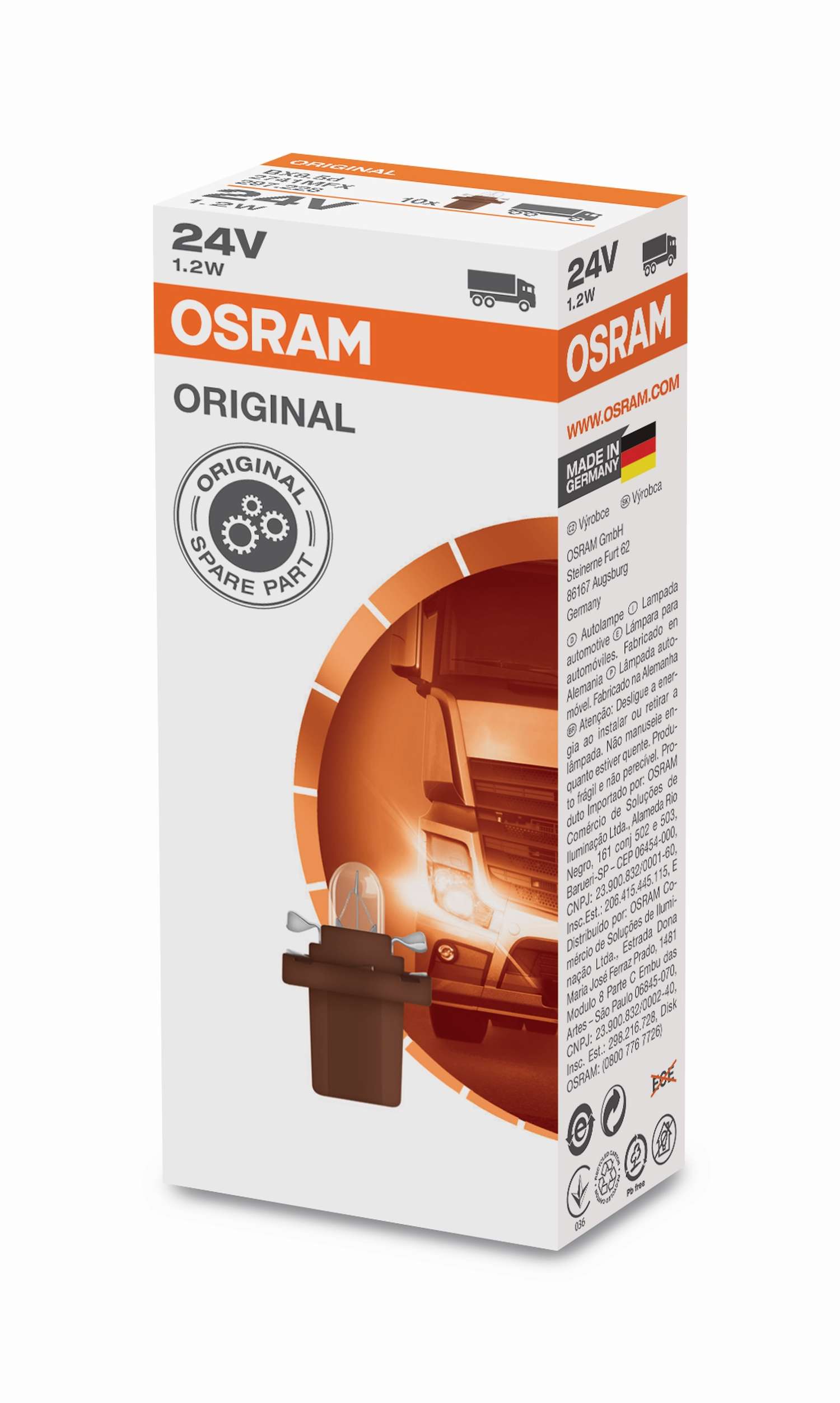 24V 1,2W B8.5d Original Kunststoffsockel Faltschachtel OSRA