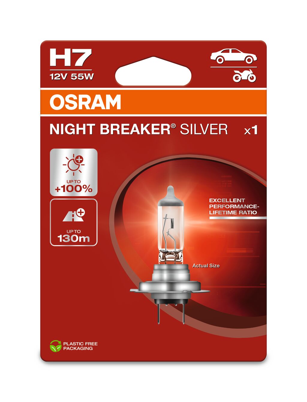 H7 12V 55W PX26d NIGHT BREAKER® SILVER +100% 1 St. OSRAM
