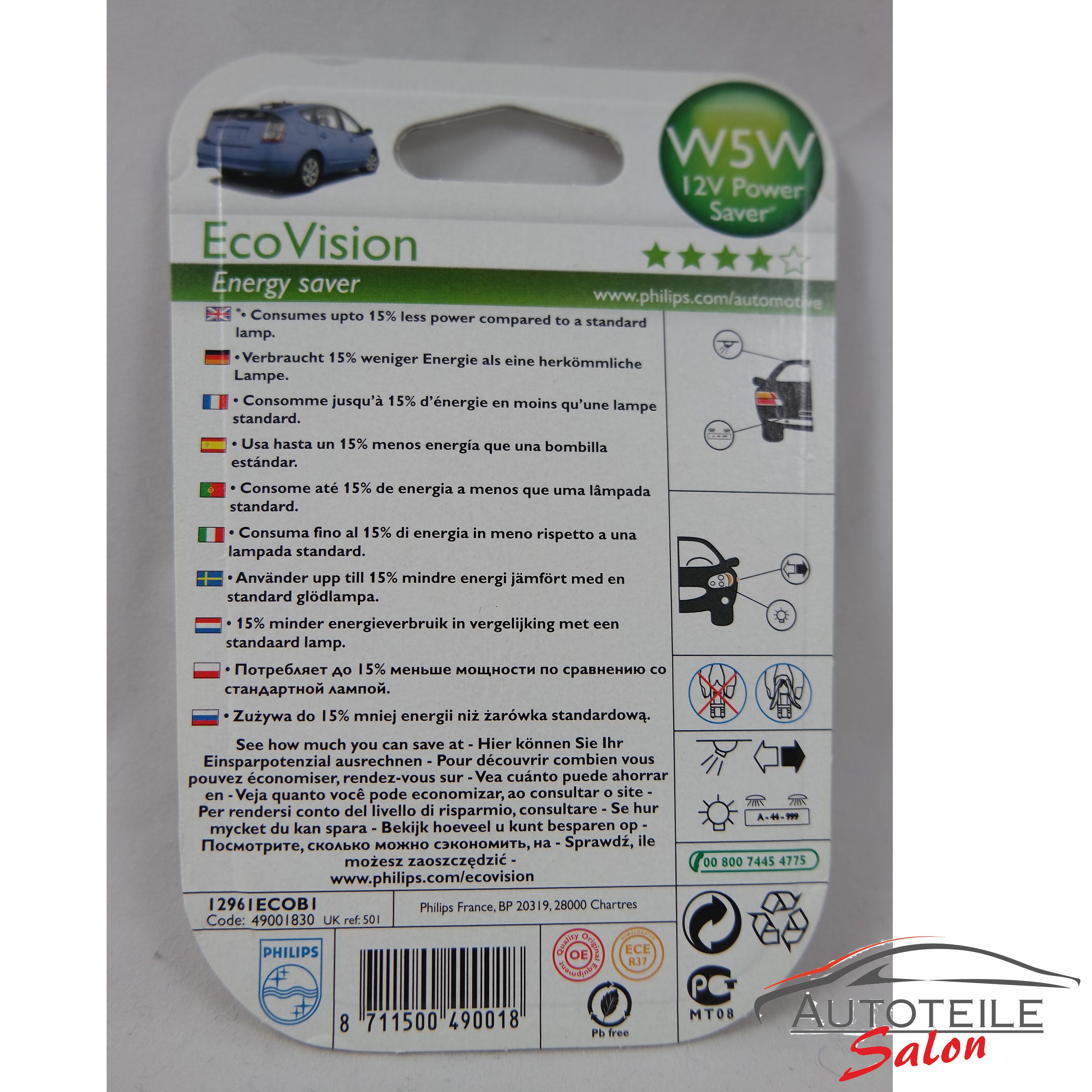 Philips W5W EcoVision 12961ECOB1 Standlicht Innenraumleuch