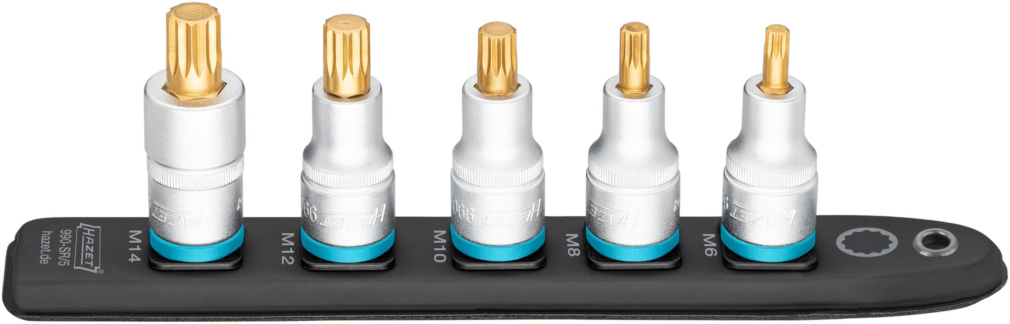 HAZET SmartRail ∙ Flexible Kunststoff-Steckleiste 990-SR/5 ∙ 1/2 Zoll (12,5 mm) Vierkant∙ Innen Vielzahn Profil XZN ∙ 5-teilig ∙ M6 ∙ M8 ∙ M10 ∙ M12 ∙ M14