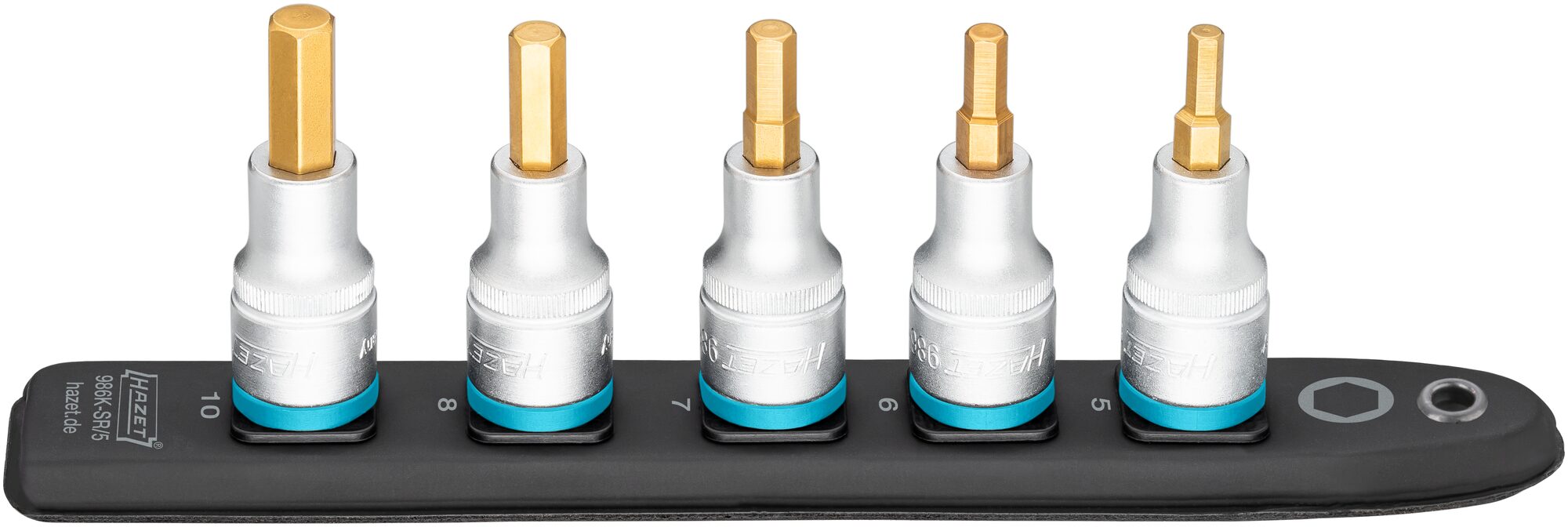 HAZET SmartRail ∙ Flexible Kunststoff-Steckleiste 986K-SR/5 ∙ 1/2 Zoll (12,5 mm) Vierkant∙ Innen Sechskant Profil ∙ 5-teilig ∙ 5 ∙ 6 ∙ 7 ∙ 8 ∙ 10