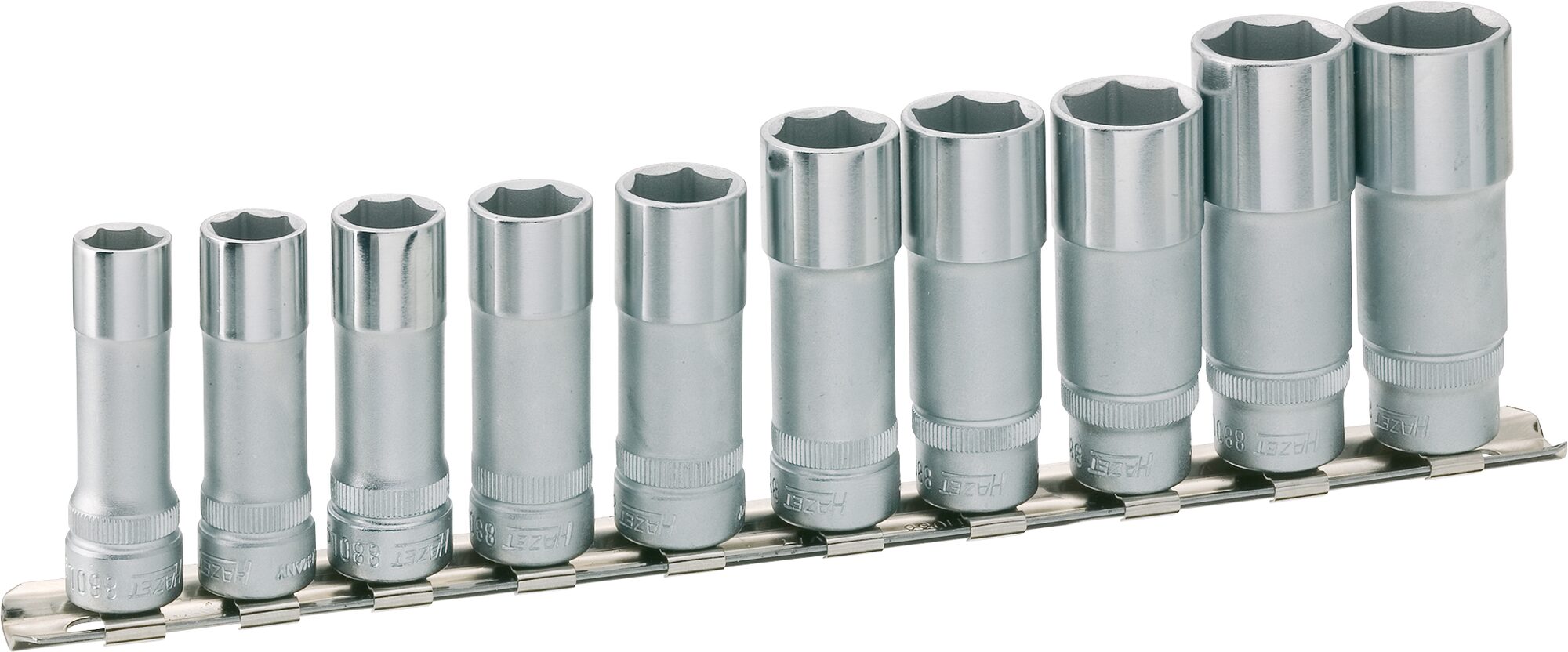 HAZET Steckschlüssel Satz ∙ Sechskant 880LG/10H ∙ 3/8 Zoll (10 mm) Vierkant∙ Außen Sechskant-Tractionsprofil ∙ 10-teilig ∙ 10 – 19