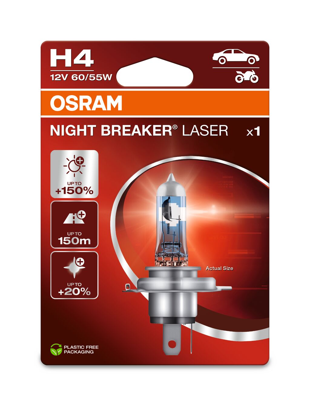 H4 12V 60/55W P43t NIGHT BREAKER® LASER +150% mehr Helligkei