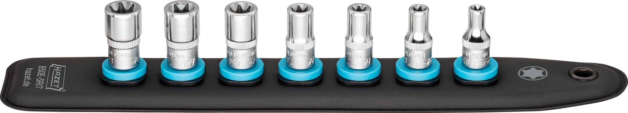 HAZET SmartRail mit 7 Steckplätzen 850E-SR/7 ∙ 1/4 Zoll (6,3 mm) Vierkant∙ Außen TORX® Profil ∙ 7-teilig ∙ E5 ∙ E6 ∙ E7 ∙ E8 ∙ E10 ∙ E11 ∙ E12