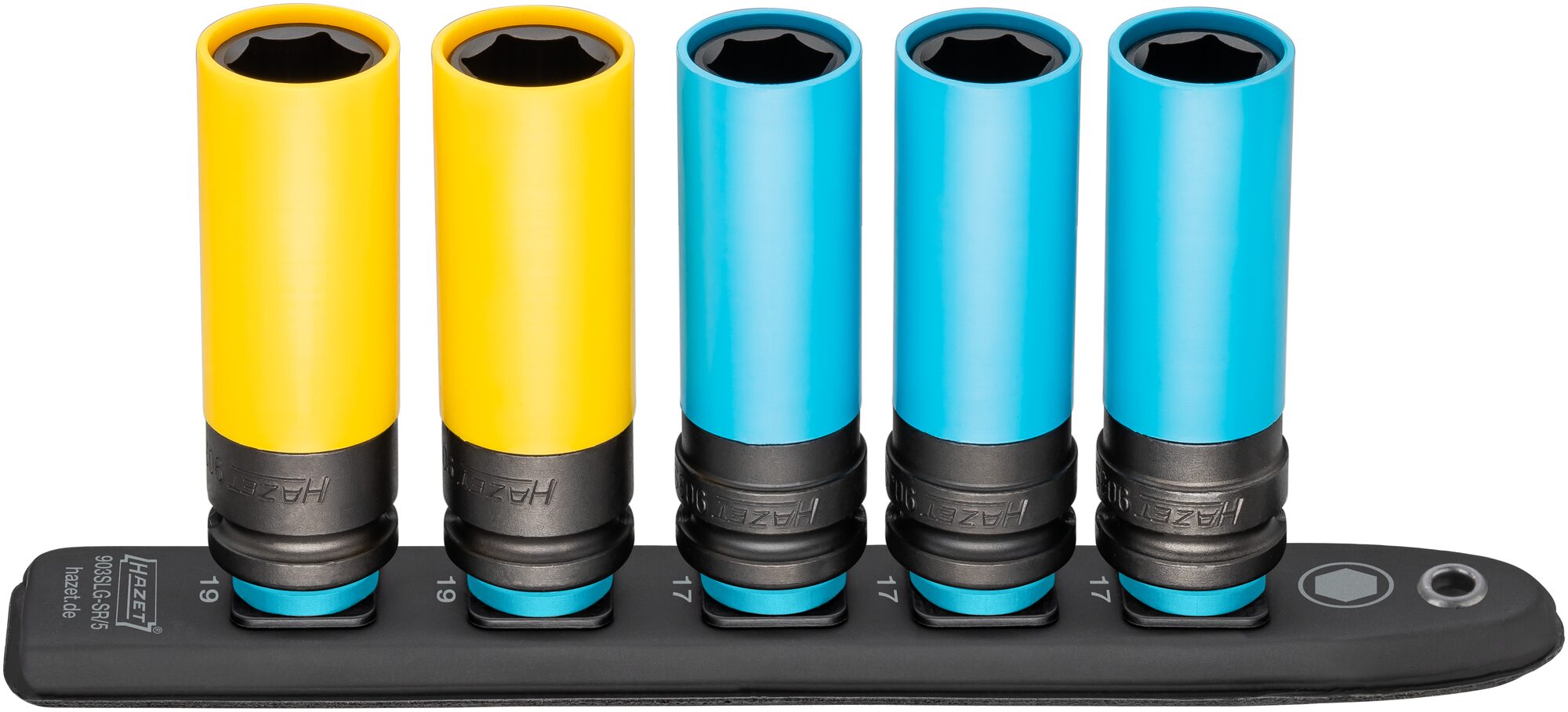 HAZET SmartRail ∙ Flexible Kunststoff-Steckleiste 903SLG-SR/5 ∙ 1/2 Zoll (12,5 mm) Vierkant∙ Außen Sechskant-Tractionsprofil ∙ 5-teilig ∙ 17 ∙ 19