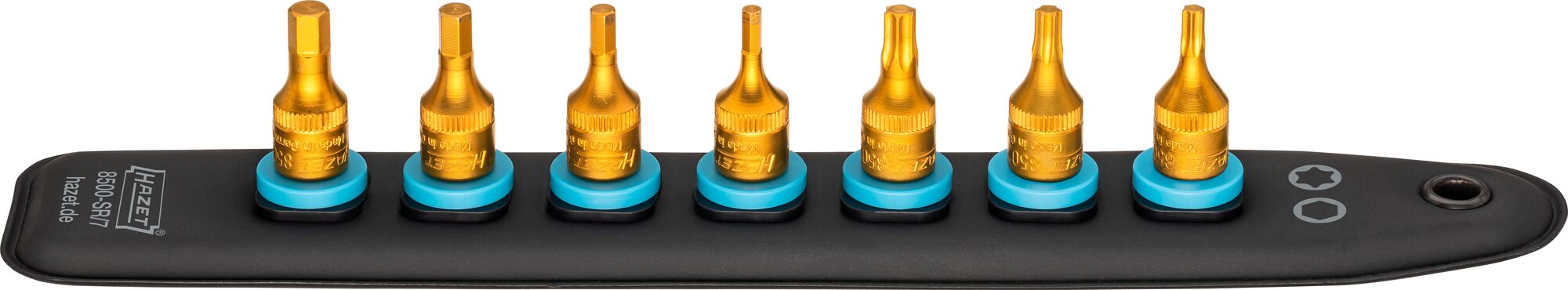 HAZET SmartRail mit 7 Steckplätzen 8500-SR/7 ∙ 1/4 Zoll (6,3 mm) Vierkant∙ Innen TORX® Profil, Innen Sechskant Profil ∙ 7-teilig ∙ T30 ∙ T20 ∙ T25 ∙ 3 ∙ 4 ∙ 5 ∙ 6