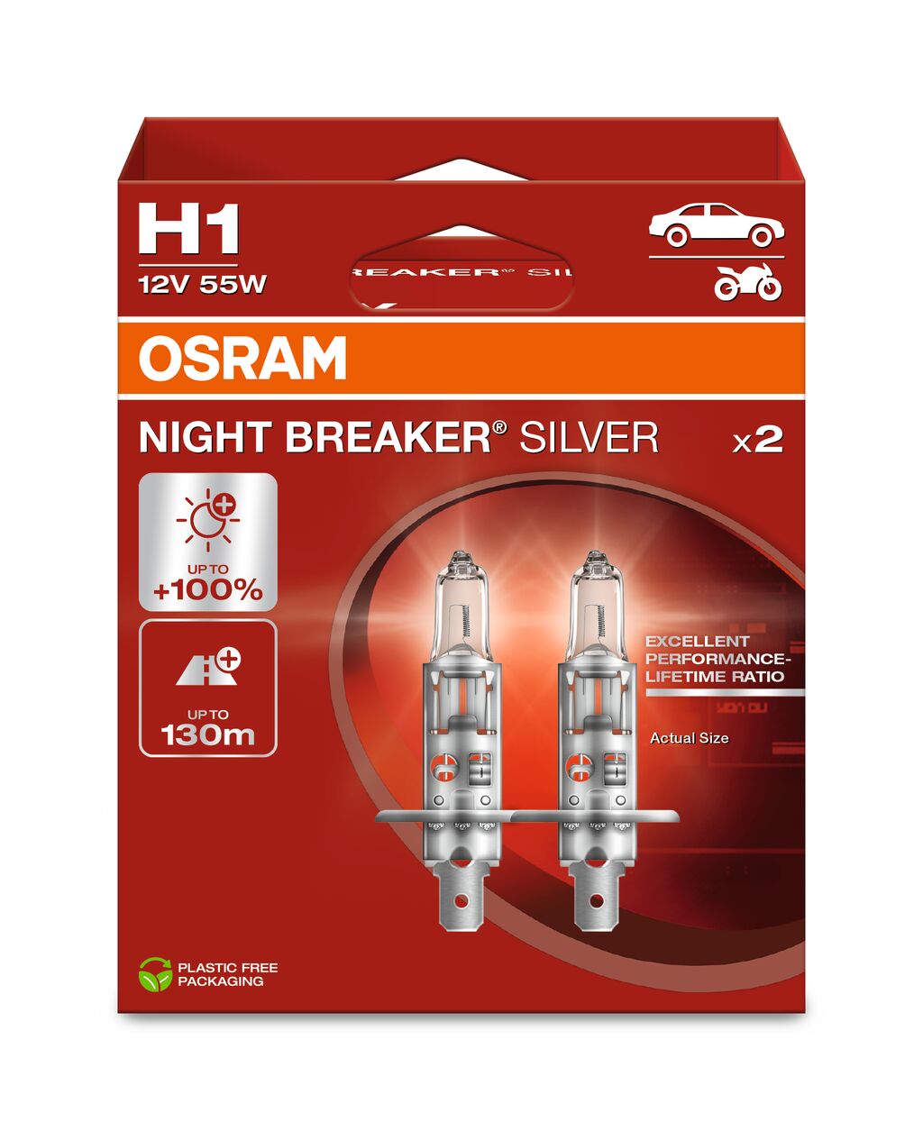H1 12V 55W P14.5s NIGHT BREAKER® SILVER +100% 2 St. OSRAM