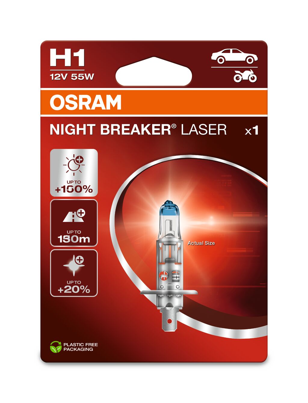 H1 12V 55W P14.5s NIGHT BREAKER® LASER +150% mehr Helligkeit