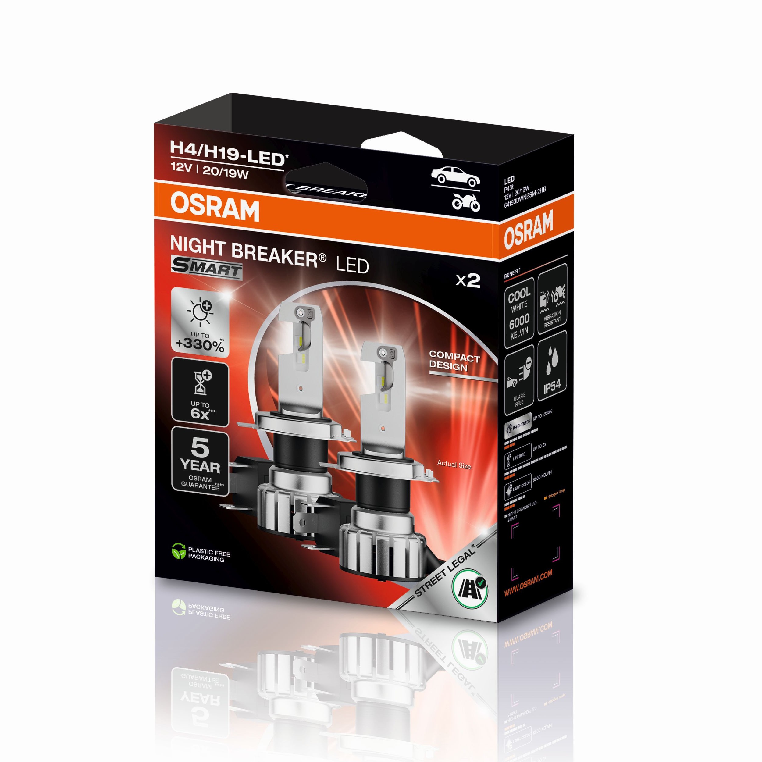 H4/H19 NIGHT BREAKER LED SMART +330% StVZO-Konforme LED 2 St