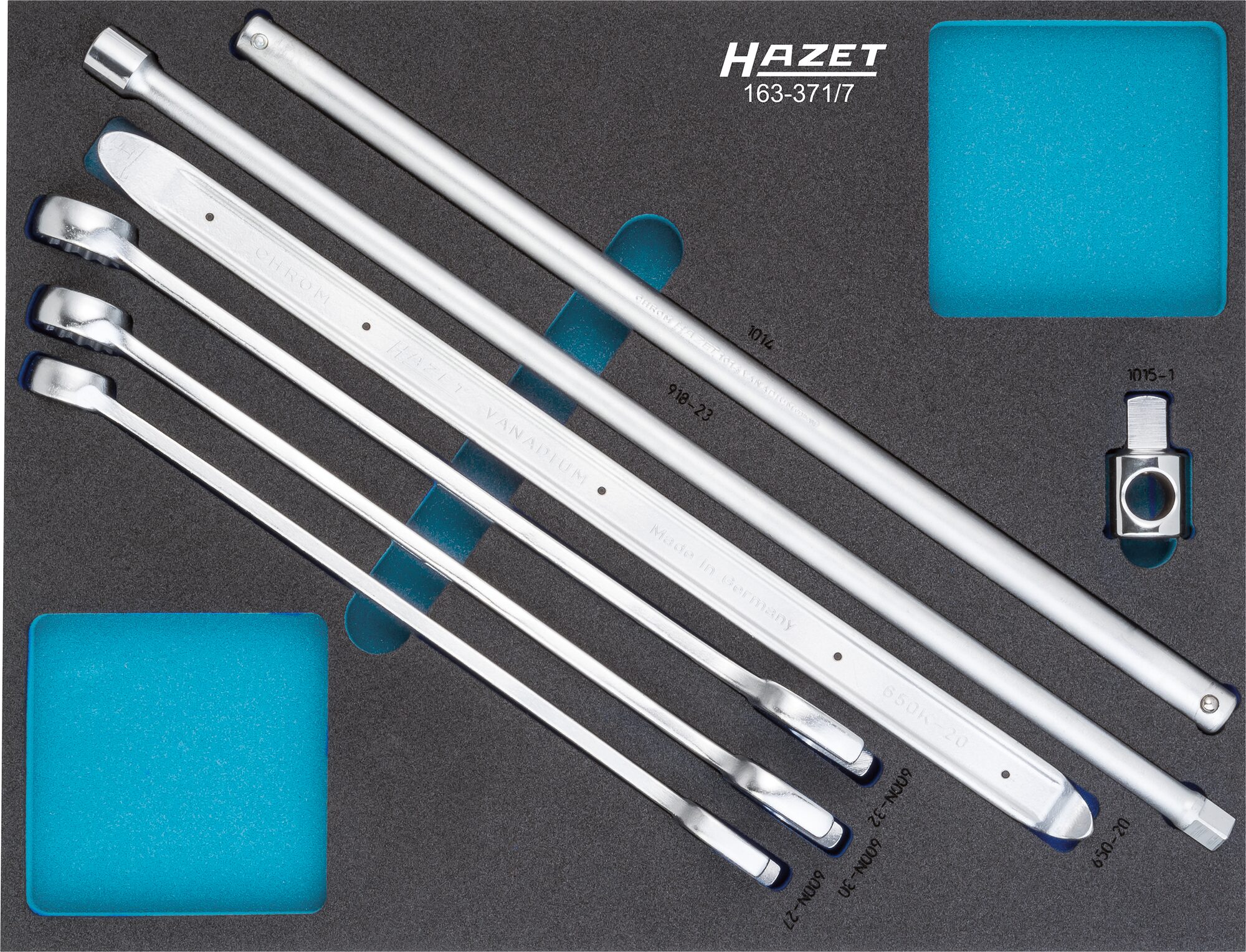 HAZET Werkzeug Satz 163-371/7 ∙ Außen Doppelsechskant-Tractionsprofil, Außen Sechskant Profil, 1/2 Zoll (12,5 mm) Vierkant, 3/4 Zoll (20 mm) Vierkant ∙ 7-teilig ∙ 27 ∙ 30 ∙ 32