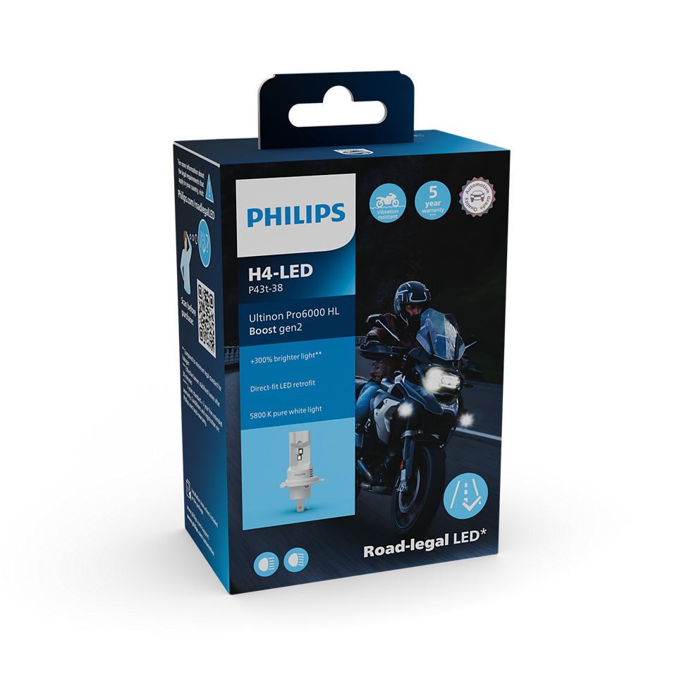 B-Ware H4 Philips Pro6000 BOOST LED  X1 für Motorrad +300%*