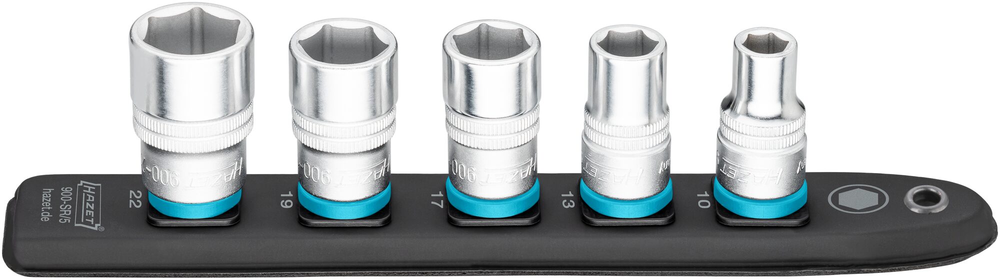 HAZET SmartRail ∙ Flexible Kunststoff-Steckleiste 900-SR/5 ∙ 1/2 Zoll (12,5 mm) Vierkant∙ 5-teilig ∙ 10 ∙ 13 ∙ 17 ∙ 19 ∙ 22