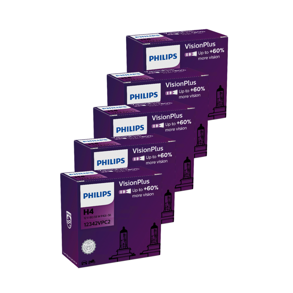 5x2Stk. Philips VisionPlus H4 bis zu 60%* mehr Licht