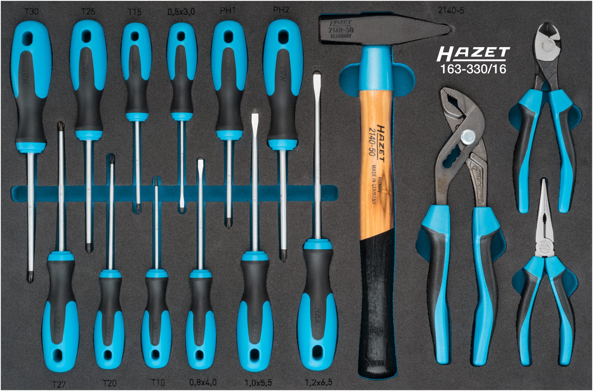 HAZET Werkzeug Satz 163-330/16 ∙ Kreuzschlitz Profil PH, Schlitz Profil, Innen TORX® Profil ∙ 16-teilig ∙ 0,5 x 3 – 1,2 x 6,5 ∙ PH1 – PH2 ∙ T10 – T30