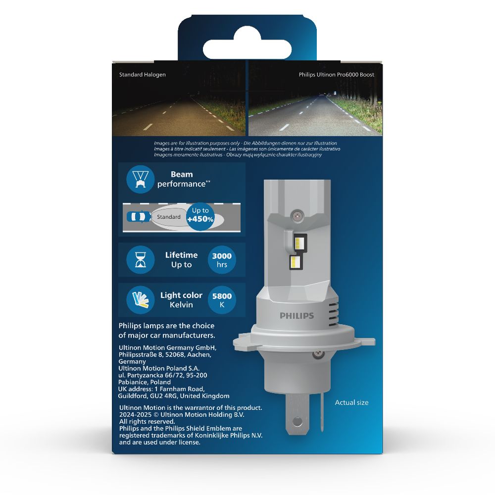 Philips Ultinon Pro6000 LED H4 11342 U60B3 12/24V 18W P43T