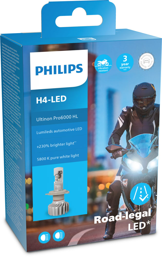 H4 Philips Ultinon Pro6000 LED für Motorräder