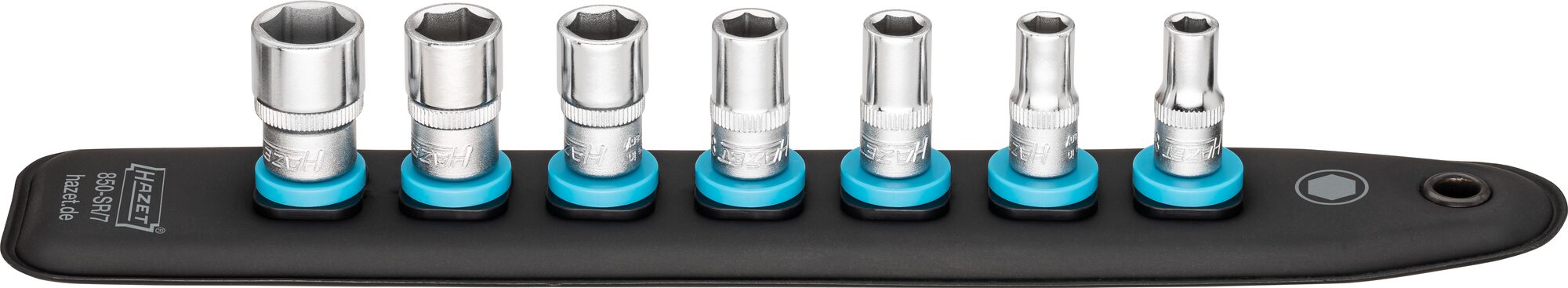HAZET SmartRail mit 7 Steckplätzen 850-SR/7 ∙ 1/4 Zoll (6,3 mm) Vierkant∙ Außen Sechskant-Tractionsprofil ∙ 7-teilig ∙ 5,5 ∙ 6 ∙ 7 ∙ 8 ∙ 10 ∙ 11 ∙ 13