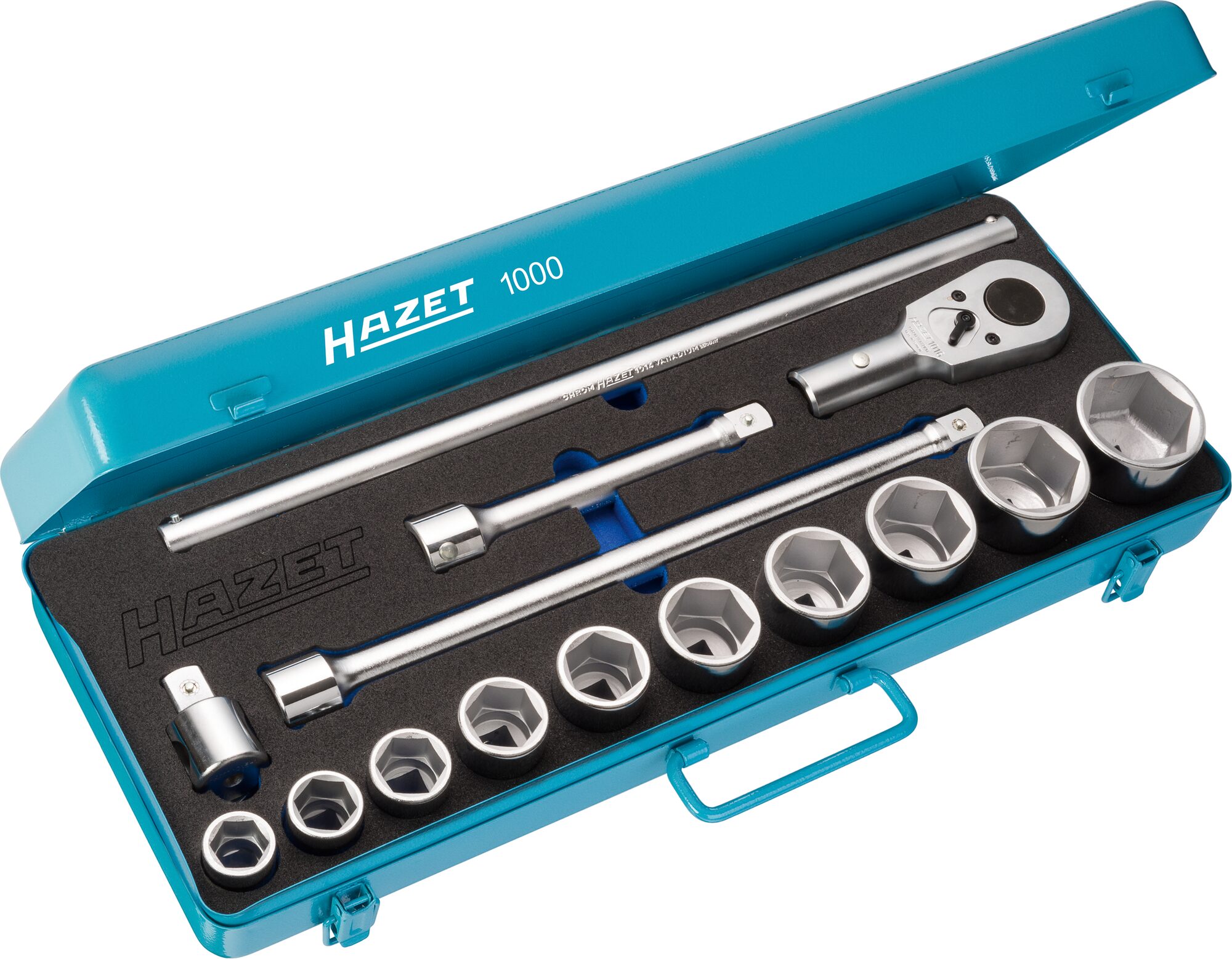 HAZET Steckschlüssel Satz 1000 ∙ 3/4 Zoll (20 mm) Vierkant∙ Außen Sechskant Profil ∙ 15-teilig ∙ 22 ∙ 24 ∙ 27 ∙ 30 ∙ 32 ∙ 36 ∙ 38 ∙ 41 ∙ 46 ∙ 50
