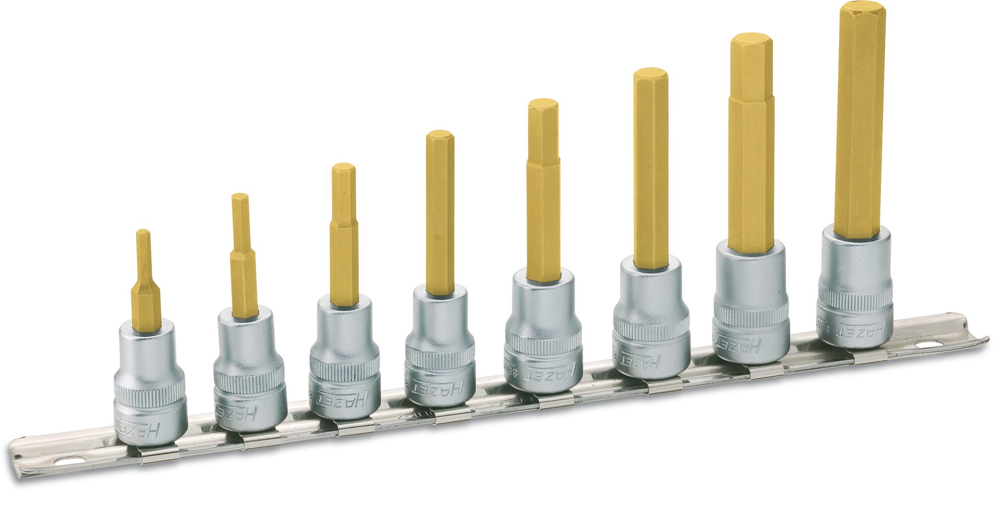 HAZET Steckschlüsseleinsatz Satz 8801/8H ∙ 3/8 Zoll (10 mm) Vierkant∙ Innen Sechskant Profil ∙ 8-teilig ∙ 3 – 10