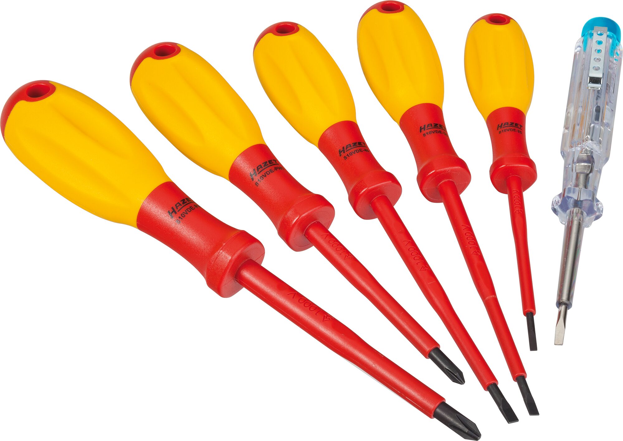 HAZET Schraubendreher Satz ∙ schutzisoliert 810/6VDE ∙ Schlitz Profil, Kreuzschlitz Profil PH ∙ 6-teilig ∙ 0,4 x 2,5 – 0,8 x 4 ∙ PH1 – PH2