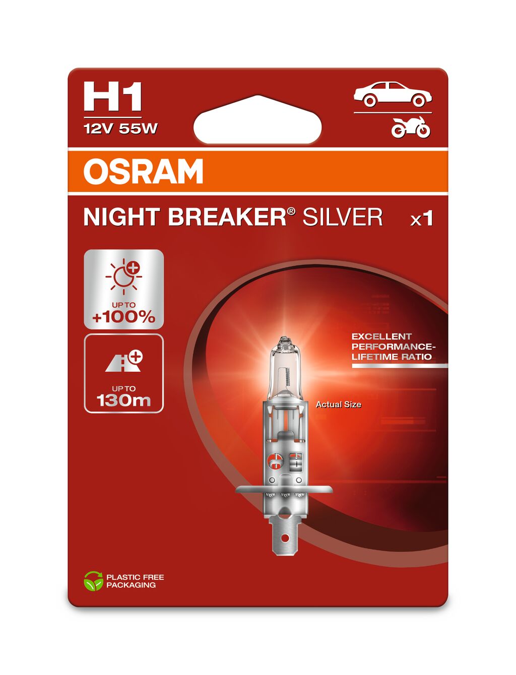 H1 12V 55W P14.5s NIGHT BREAKER® SILVER +100% 1 St. OSRAM
